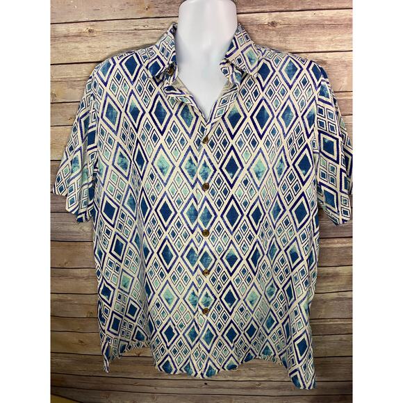 Island Republic Hawaiian Shirt Size M 100% Silk Blue Floral Button Front - Picture 1 of 7